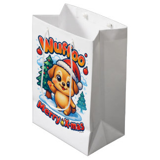 Sacola Para Presentes Média Wuffoo Roony Merry Natal Kawaii 3D Feriado