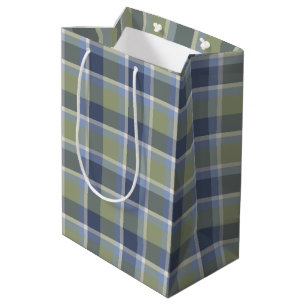 Sacola Para Presentes Média Xadrez azul e verde