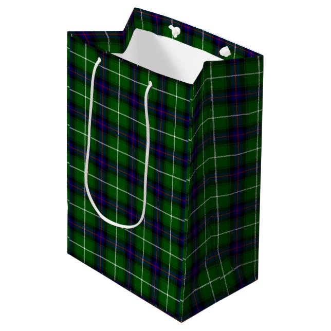 Sacola Para Presentes Média Xadrez azul verde MacDonald tartan (Frente inclinada)