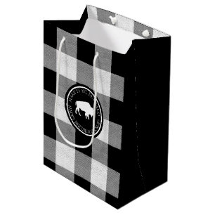Sacola Para Presentes Média Xadrez branca ID603 preto e branco da etiqueta do