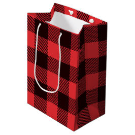 Sacola Para Presentes Média Xadrez Buffalo Vermelho e Negro