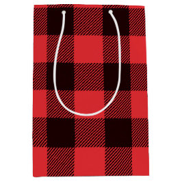 Sacola Para Presentes Média Xadrez Buffalo Vermelho e Negro
