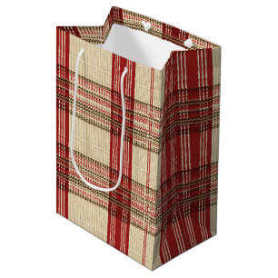 Sacola Para Presentes Média Xadrez Clássica de Tartan Vermelho e Preto - Tecid