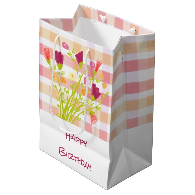 Sacola Para Presentes Média Xadrez com Floral (Frente inclinada)