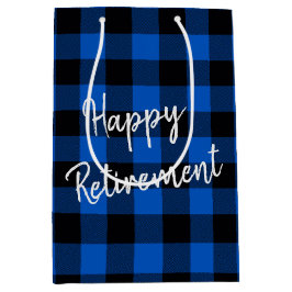 Sacola Para Presentes Média Xadrez de Búfalos Azul e Preto