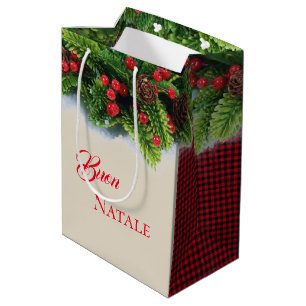 Sacola Para Presentes Média Xadrez de Buon Natale do Saco-Evergreen do