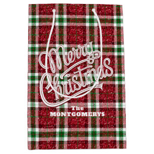Sacola Para Presentes Média Xadrez de Natal Brilhante