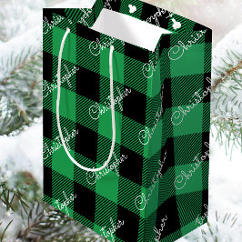 Sacola Para Presentes Média Xadrez de Natal Buffalo Nome Personalizado Russo V