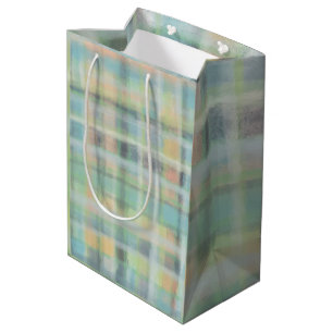 Sacola Para Presentes Média Xadrez de Tartan cinza verde-ciano amarelo-pastel