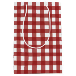 Sacola Para Presentes Média Xadrez de Verificação de Gingham Branco Vermelho