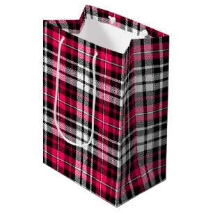Sacola Para Presentes Média Xadrez Escocês Rosa Preto Branco