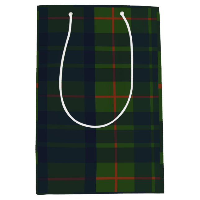 Sacola Para Presentes Média Xadrez Escocês Verde e Azul (Frente)