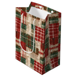 Sacola Para Presentes Média Xadrez Grunge Natal