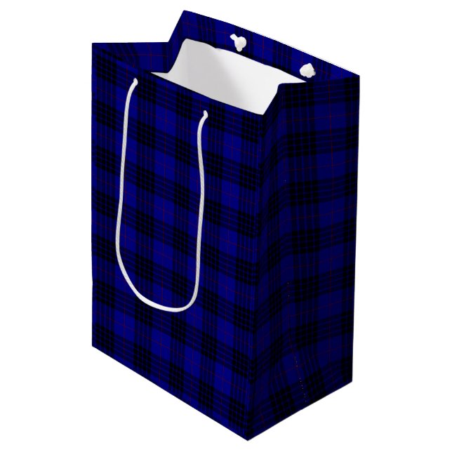 Sacola Para Presentes Média Xadrez preto azul tartan MacKay (Frente inclinada)