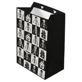 Sacola Para Presentes Média Xadrez Preto e Branco de Halloween