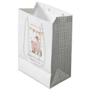 Sacola Para Presentes Média Xadrez Verde Cactus Boho Llama Qualquer Idade Aniv