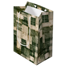 Sacola Para Presentes Média Xadrez Verde e Beige Grunge