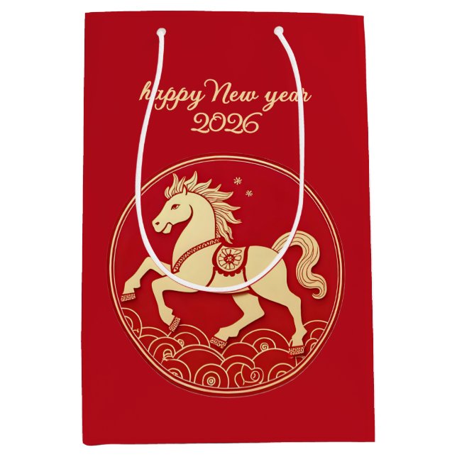 Sacola Para Presentes Média Year of the Horse 2026 Chinese New Year  (Frente)