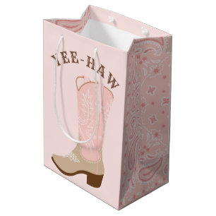 Sacola Para Presentes Média YEE-HAW Pink Cowgirl Boot