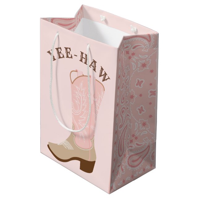 Sacola Para Presentes Média YEE-HAW Pink Cowgirl Boot (Verso inclinado)