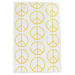 Sacola Para Presentes Média Yellow Peace Sign Pattern Colorful Modern Fun