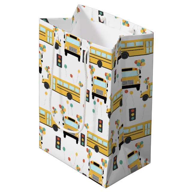 Sacola Para Presentes Média Yellow School Bus Kids Birthday Party (Frente inclinada)