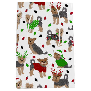 Sacola Para Presentes Média Yorkie Christmas Yorkshire Terrier Dog