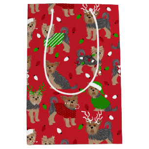 Sacola Para Presentes Média Yorkie Christmas Yorkshire Terrier Dog