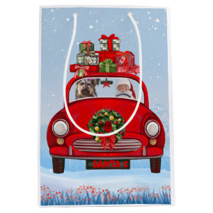 Sacola Para Presentes Média Yorkshire Terrier Dog Carro Com Papai Noel