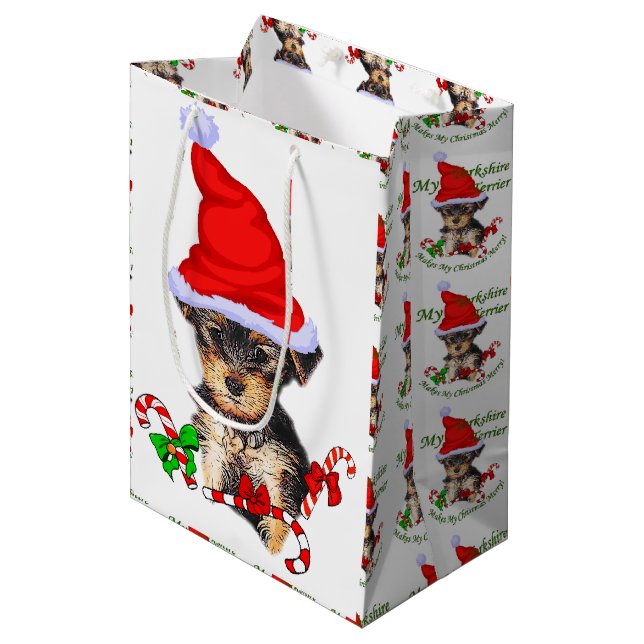 Sacola Para Presentes Média Yorkshire Terrier Natal (Frente inclinada)