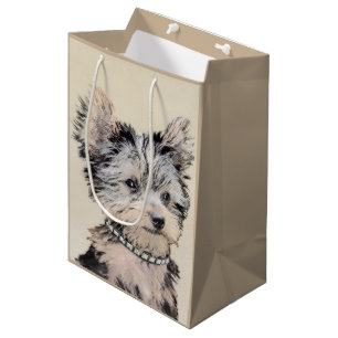 Sacola Para Presentes Média Yorkshire Terrier Puppy Pintura Original