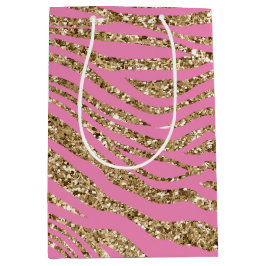 Sacola Para Presentes Média Zebra Brilho Falso Dourado Rosa 