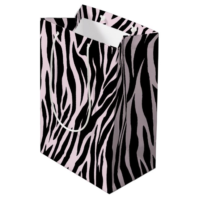 Sacola Para Presentes Média Zebra Strips No Pink Do Pastel (Verso inclinado)