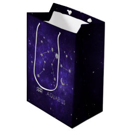 Sacola Para Presentes Média Zodiac Purple Aquarius | Astrologia Horóscopo