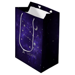 Sacola Para Presentes Média Zodiac Purple Gemini   Astrologia Cósmica Horoscóp