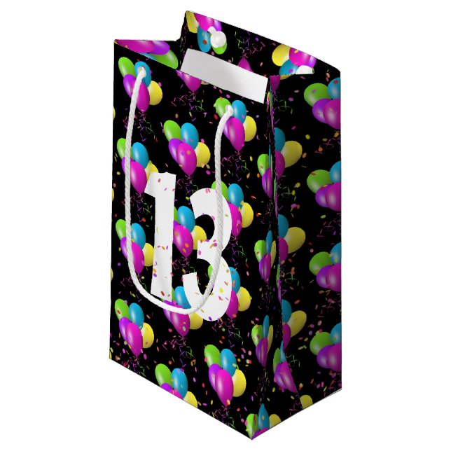 Sacola Para Presentes Pequena 13 Birthday Balloons e Confetti Small Gift Bag (Frente inclinada)