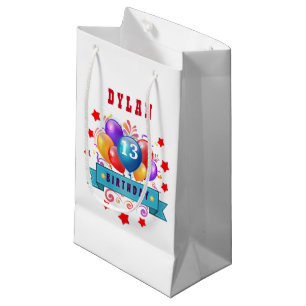 Sacola Para Presentes Pequena 13o Balões do aniversário e estrelas festivos 10