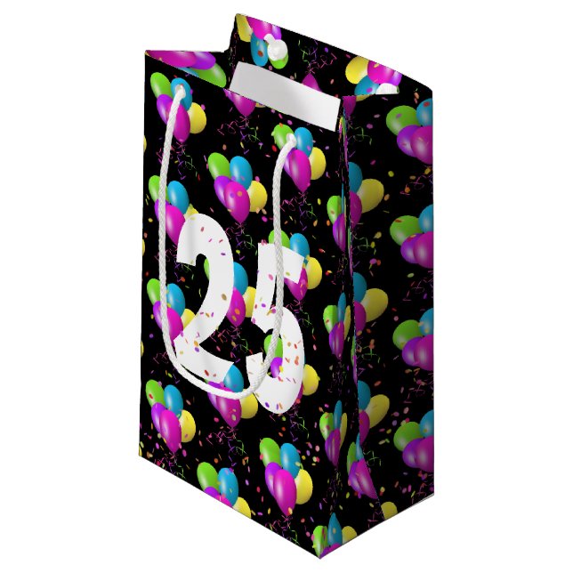 Sacola Para Presentes Pequena 25 Birthday Balloons e Confetti Small Gift Bag (Frente inclinada)