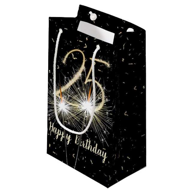 Sacola Para Presentes Pequena 25 Birthday Sparkler A Preto (Frente inclinada)