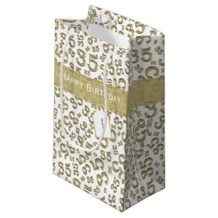 Sacola Para Presentes Pequena 35o ouro feliz e branco do teste padrão da festa