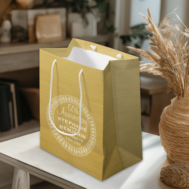 Sacola Para Presentes Pequena 50º Aniversário de Casamento Ouro personalizado (Custom Gift Bag)