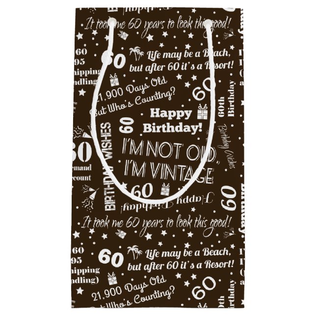 Sacola Para Presentes Pequena 60º Aniversário Engraçados (Frente)