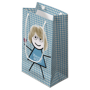 Sacola Para Presentes Pequena 60º Aniversário, Garota-Pau em Gingham com Vinho