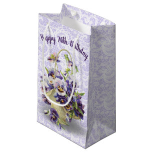 Sacola Para Presentes Pequena 70 Birthday Pansy Basket On Lace