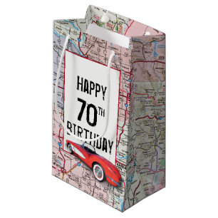 Sacola Para Presentes Pequena 70 Birthday Retro Corvette On Map
