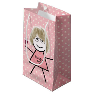 Sacola Para Presentes Pequena 70 Birthday Stick Girl No Bolinhas