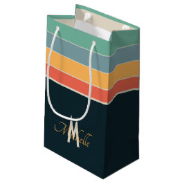 Sacola Para Presentes Pequena 70s retro colorido Nomes de distribuição e monogra