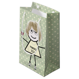 Sacola Para Presentes Pequena 75.º Aniversário com Garota nas Bolinhas