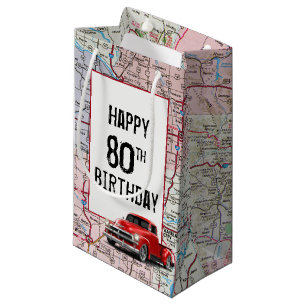 Sacola Para Presentes Pequena 80 Birthday Red Retro Truck no Mapa