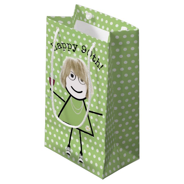 Sacola Para Presentes Pequena 90 Birthday Stick Girl with Wine Glass (Frente inclinada)